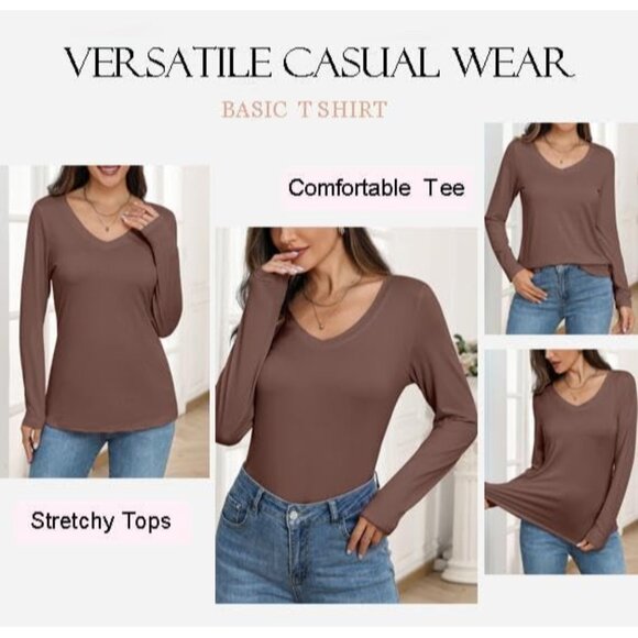 3 Pack Women's V Neck Long Sleeve T Shirts Solid Casual Tops S-XXL - Picture 5 of 5